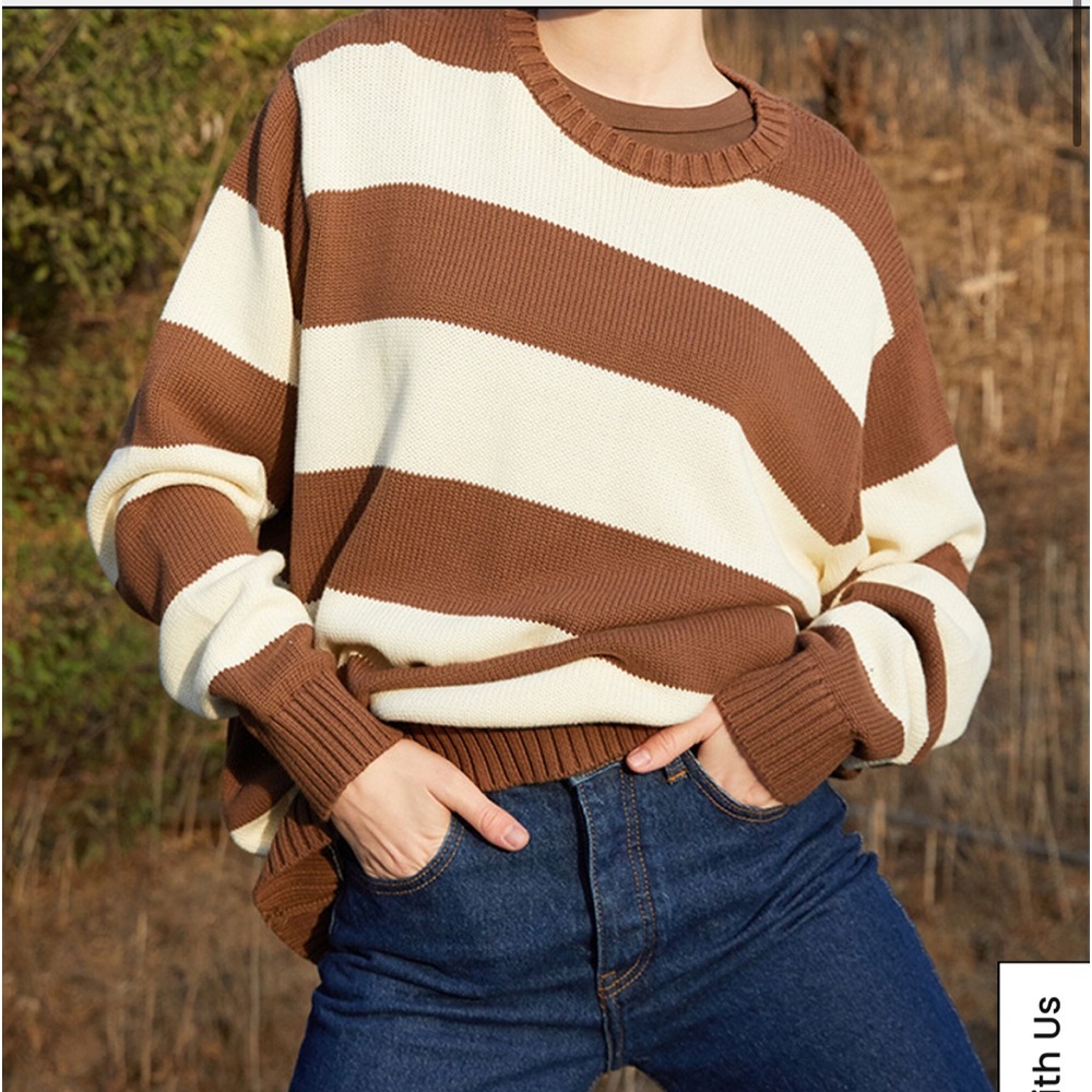 John galt brown and white striped sweater